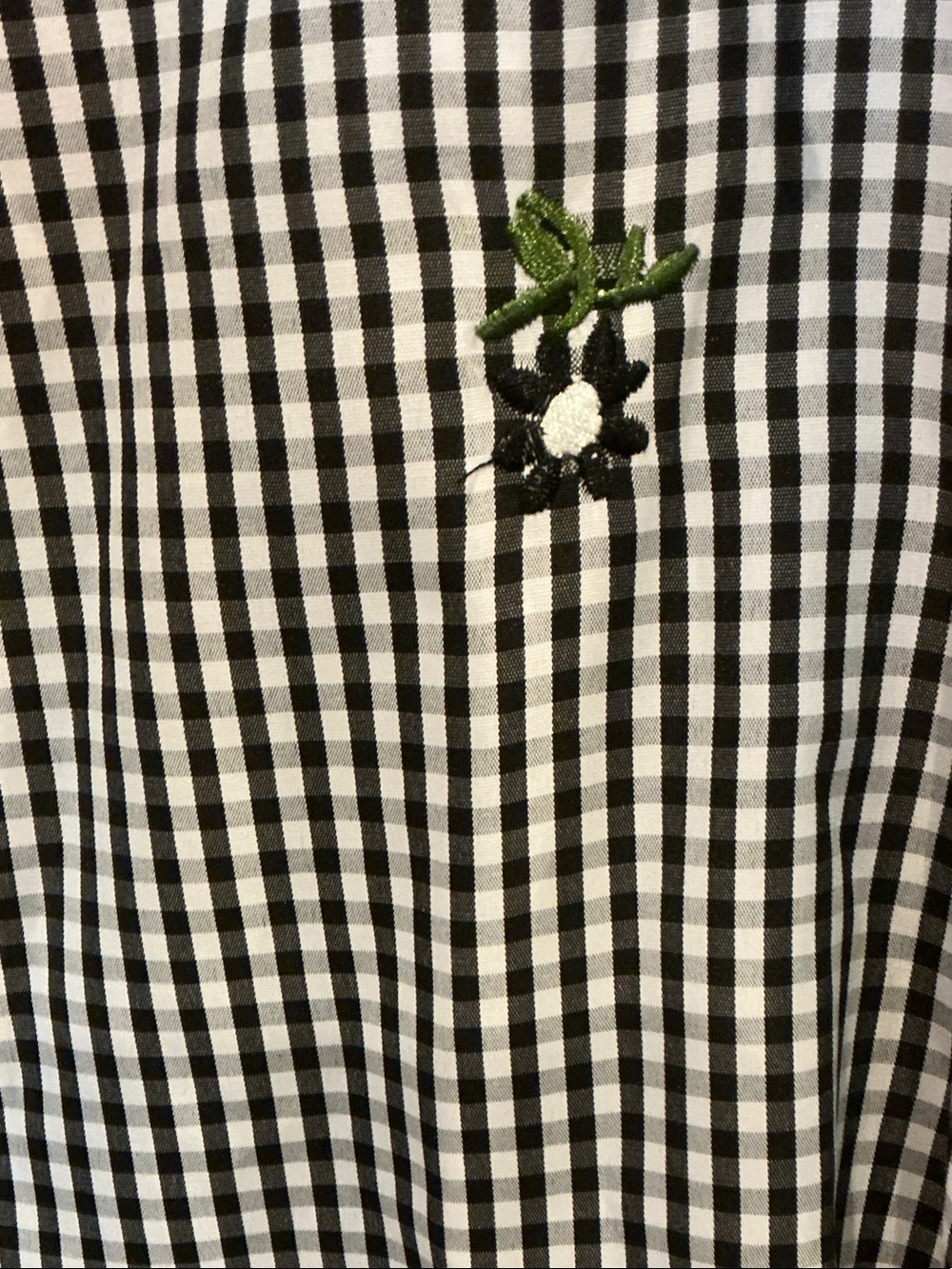 POL Black & White Gingham Ruffle Sleeve Blouse with Green Embroidery - Picture 3 of 5